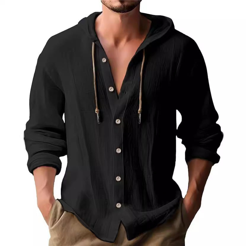 Men’s Casual Long-sleeved Top – gray minimal street style