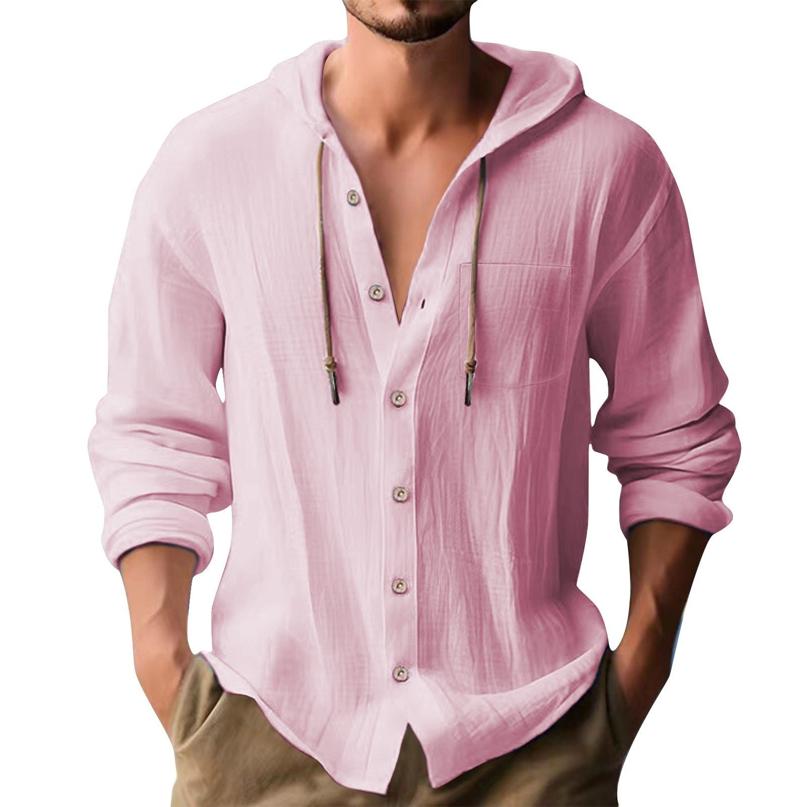 Men’s Casual Long-sleeved Top – khaki travel essential