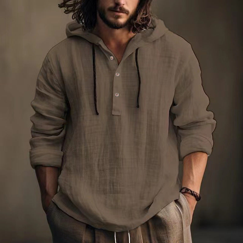 Men’s Cotton Linen Hooded Shirt – S–3XL Size Range, True Daily Essential