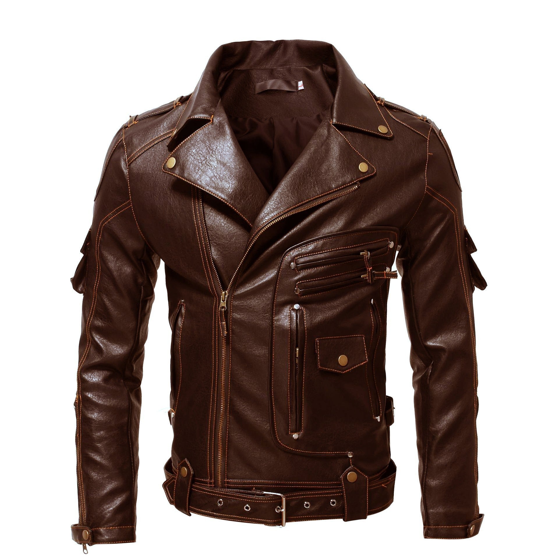 Men’s Faux Leather Fur Coat – Collar and Lapel – Texture Focus