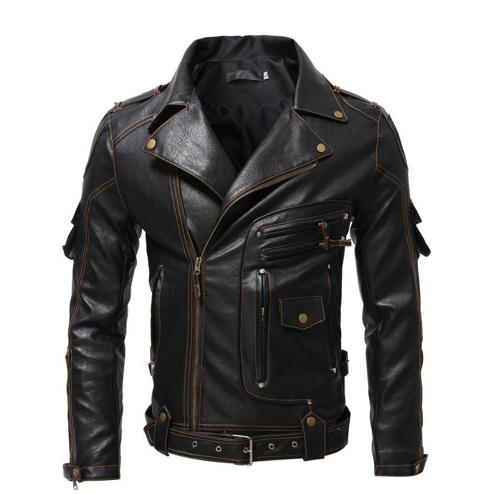 Men’s Faux Leather Fur Coat – Hand Warmer Pockets – Detail