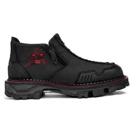 Men’s Halloween Skull Boots – ankle height and padded collar view