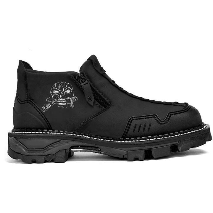 Men’s Halloween Skull Boots – styled on model with jeans