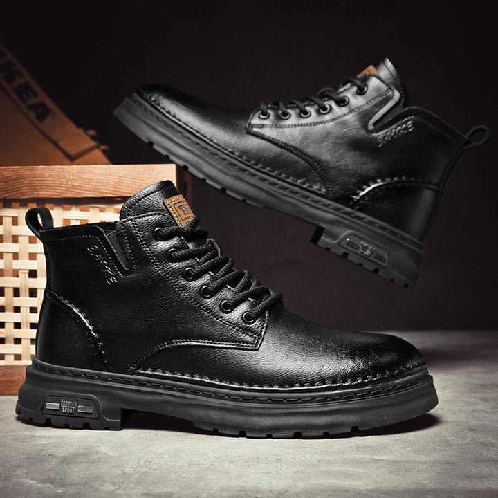 Men’s Martin Boots – All-Black Retro Mid-Top Street