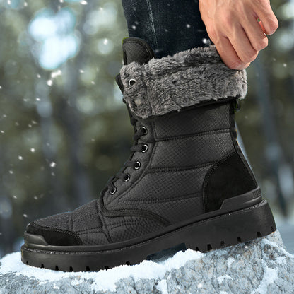 Men’s Outdoor Cotton High-Top Boots – walking on wet pavement