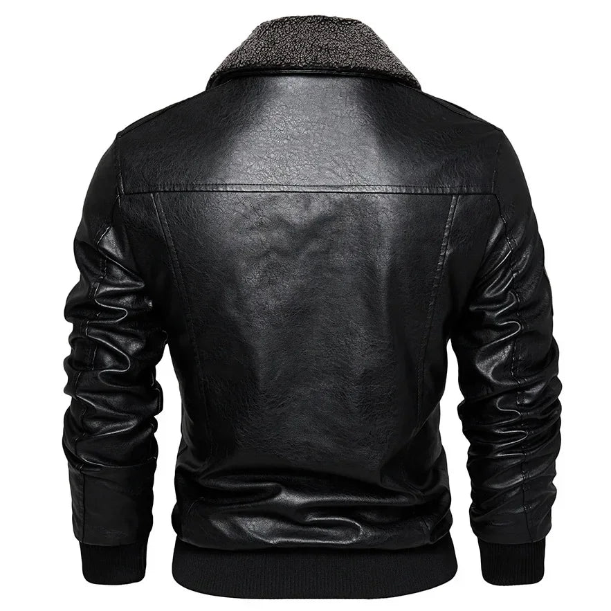 Men’s PU Leather Jacket – back view, clean seams, daily commute look