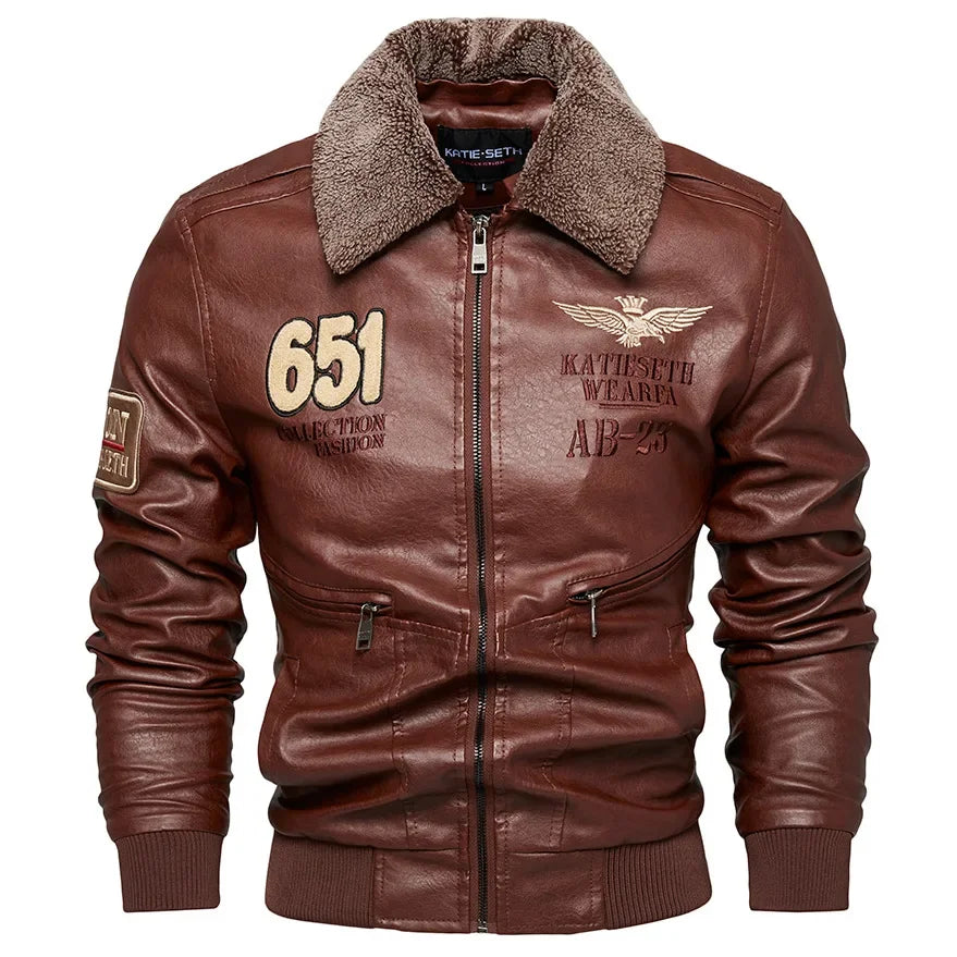 Men’s PU Leather Jacket – cuffs and hem detail, secure pockets
