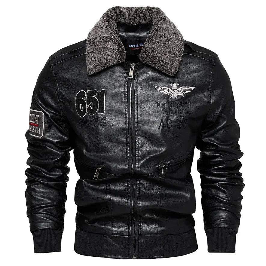 Men’s PU Leather Jacket – side profile, moto shoulders, winter ready