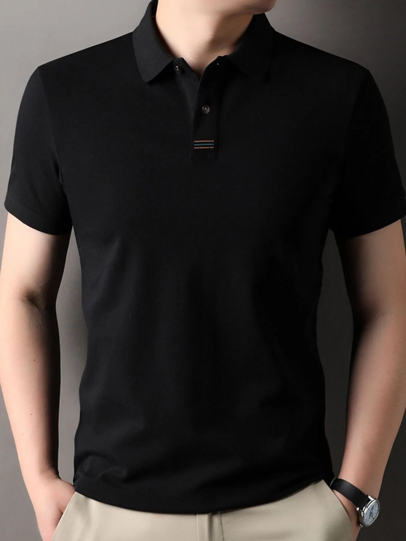 Men’s Plus Size Polo – Lifestyle look: office-casual with chinos and leather watch