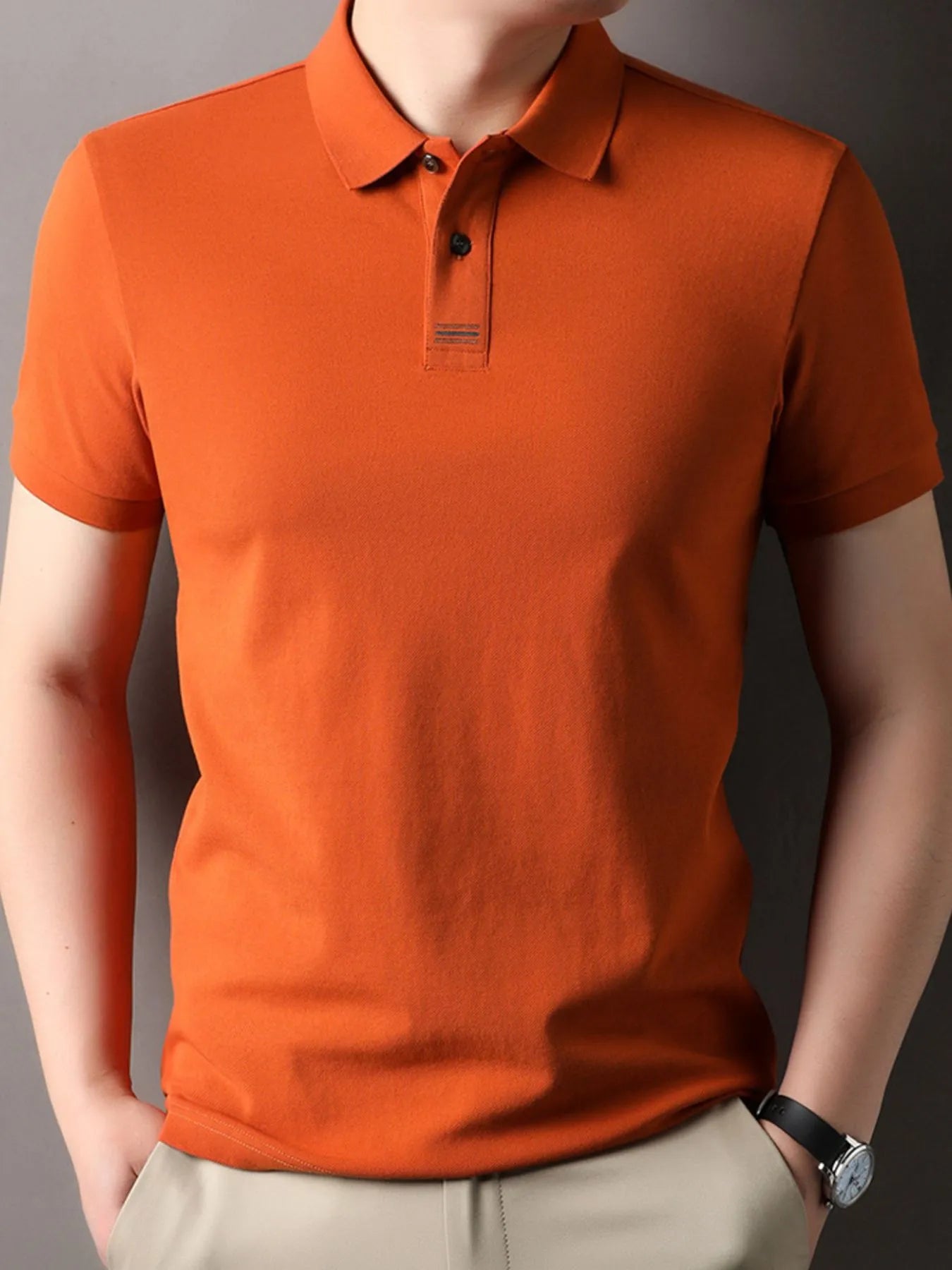 Men’s Plus Size Polo – Side profile highlighting classic shoulder line and sleeve hem
