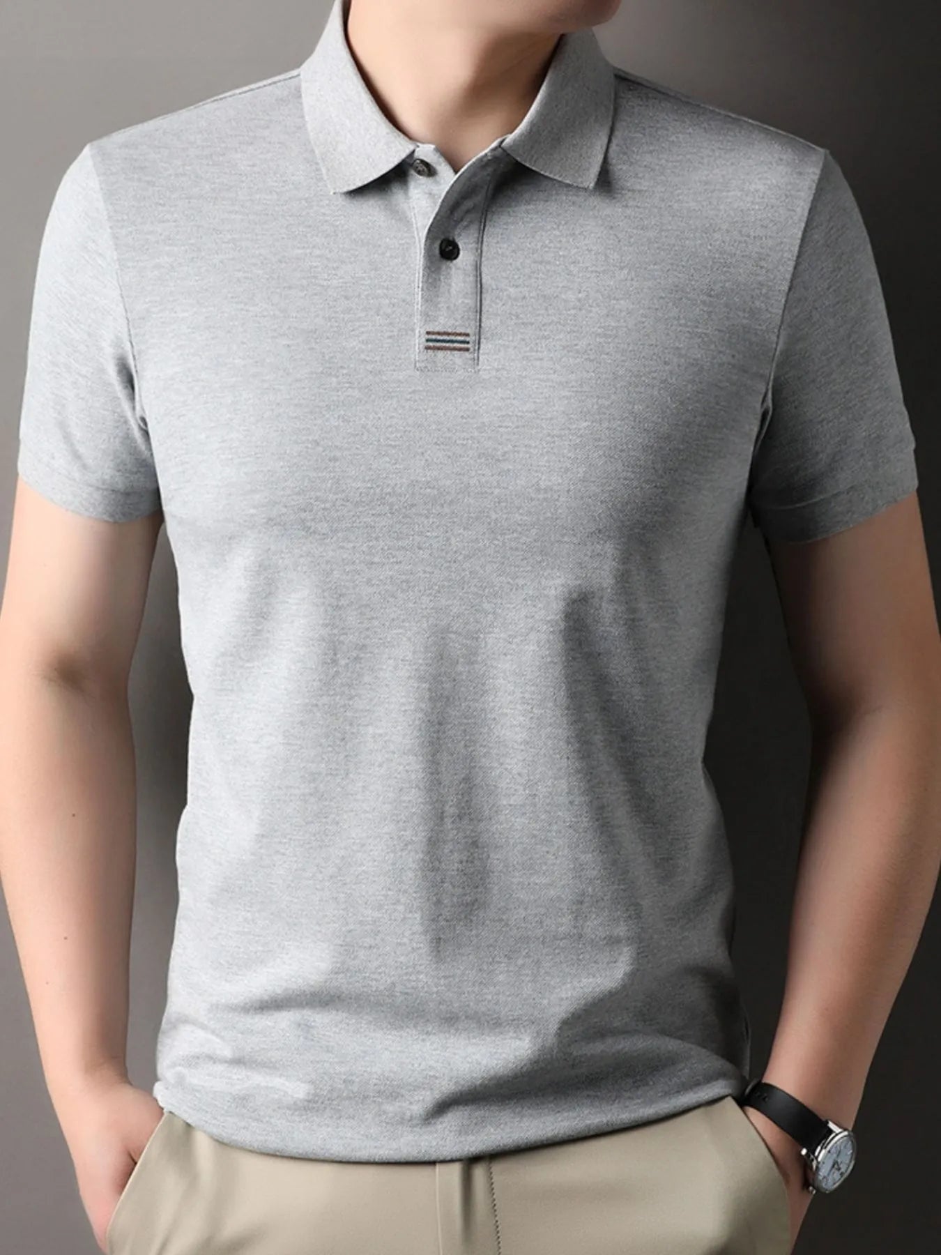 Men’s Plus Size Polo – Size guide overlay M–4XL, relaxed classic fit for all-day ease