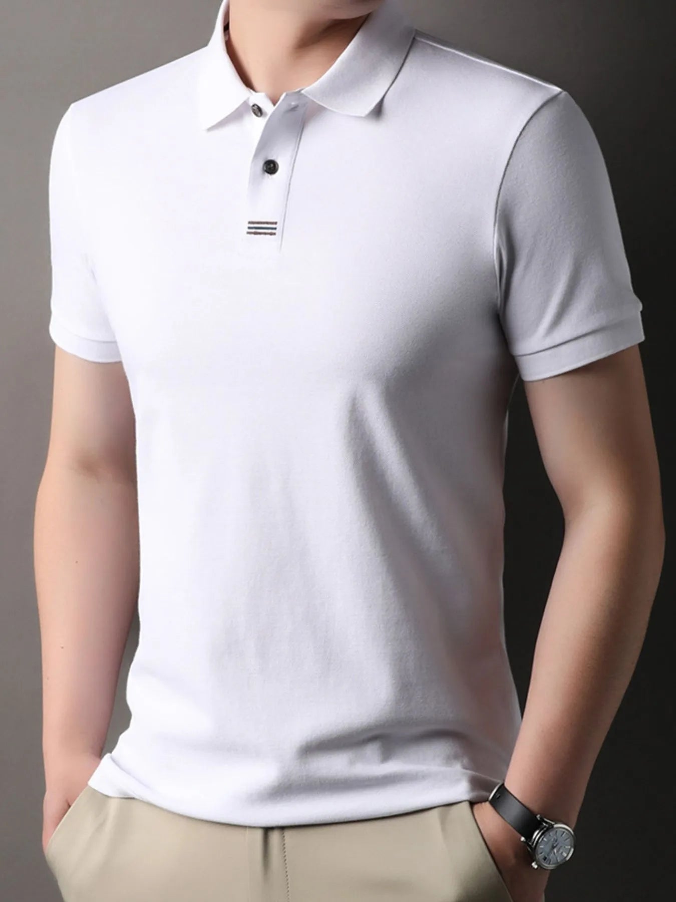 Men’s Plus Size Polo – Stitching and reinforced button placket detail close-up