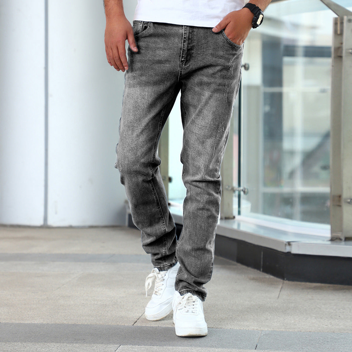 Men’s Stretch Skinny Jeans – Black colorway styled with sneakers