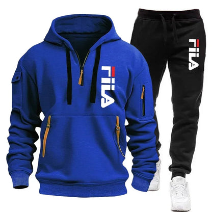 Men's Tracksuit Set Side Profile: Full Sleeve Knit Hoodie Paired with Joggers