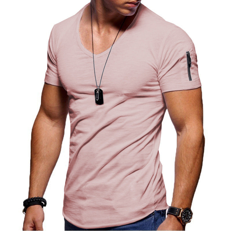 Men’s V-neck Short-sleeved Youth Shirt – Close-up of cotton-blend texture (65% polyester) showing smooth handfeel and durable weave