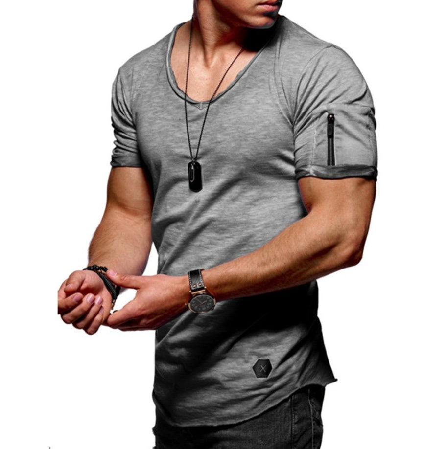 Men’s V-neck Short-sleeved Youth Shirt – Color set: black, navy, burgundy, military green