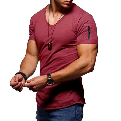 Men’s V-neck Short-sleeved Youth Shirt – Office-casual outfit layered under a blazer; smart, minimal, easy to style