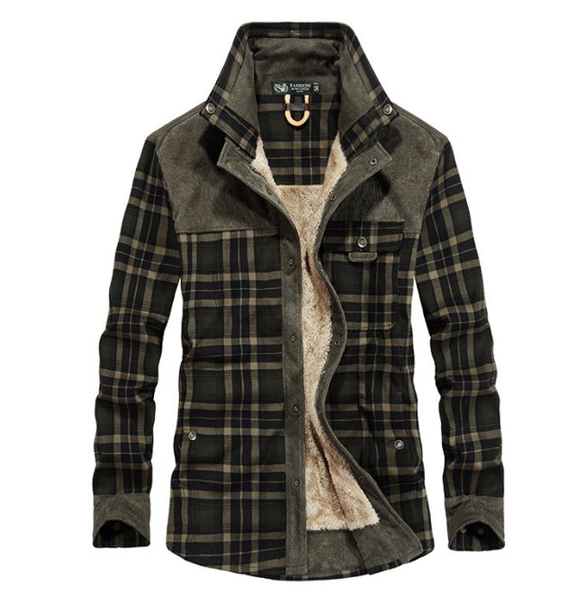 Men’s Winter Fleece Jacket – Warm Cotton Plaid