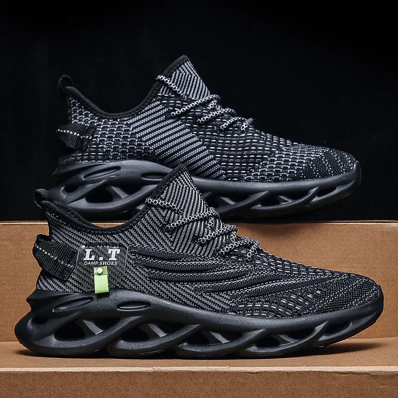 Men’s black running shoes – sweat-wicking mesh on summer run