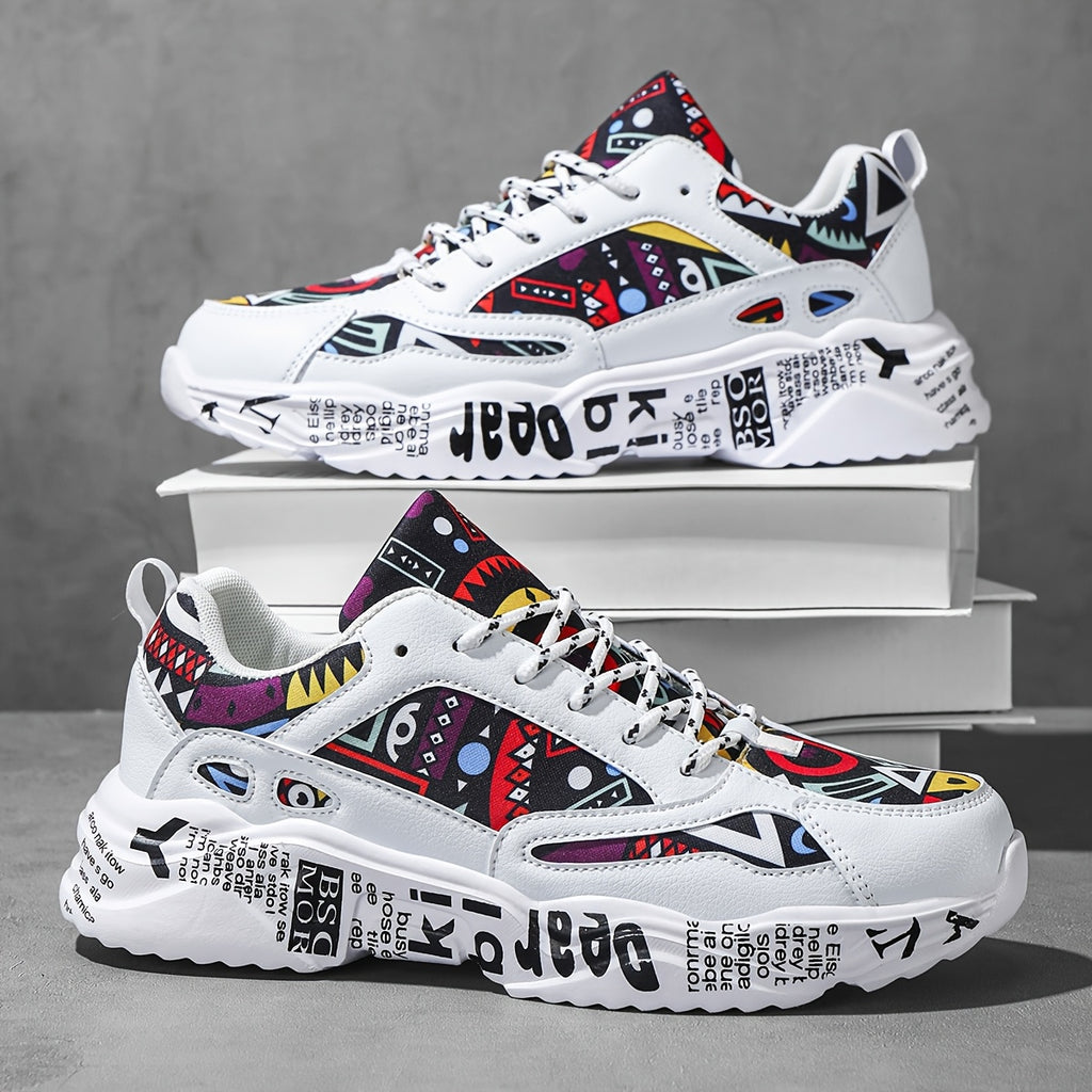 Men’s graffiti sneakers side view – PU/fabric upper, street-ready