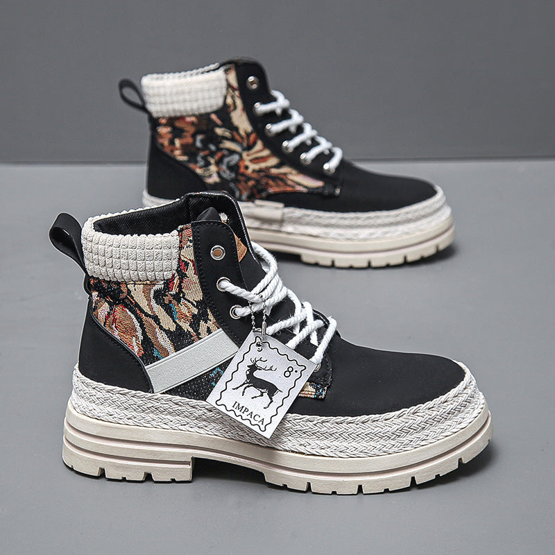 Men’s high top work boots – graffiti PU upper close-up