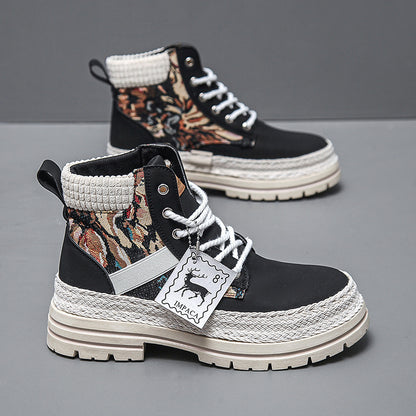 Men’s high top work boots – graffiti PU upper close-up