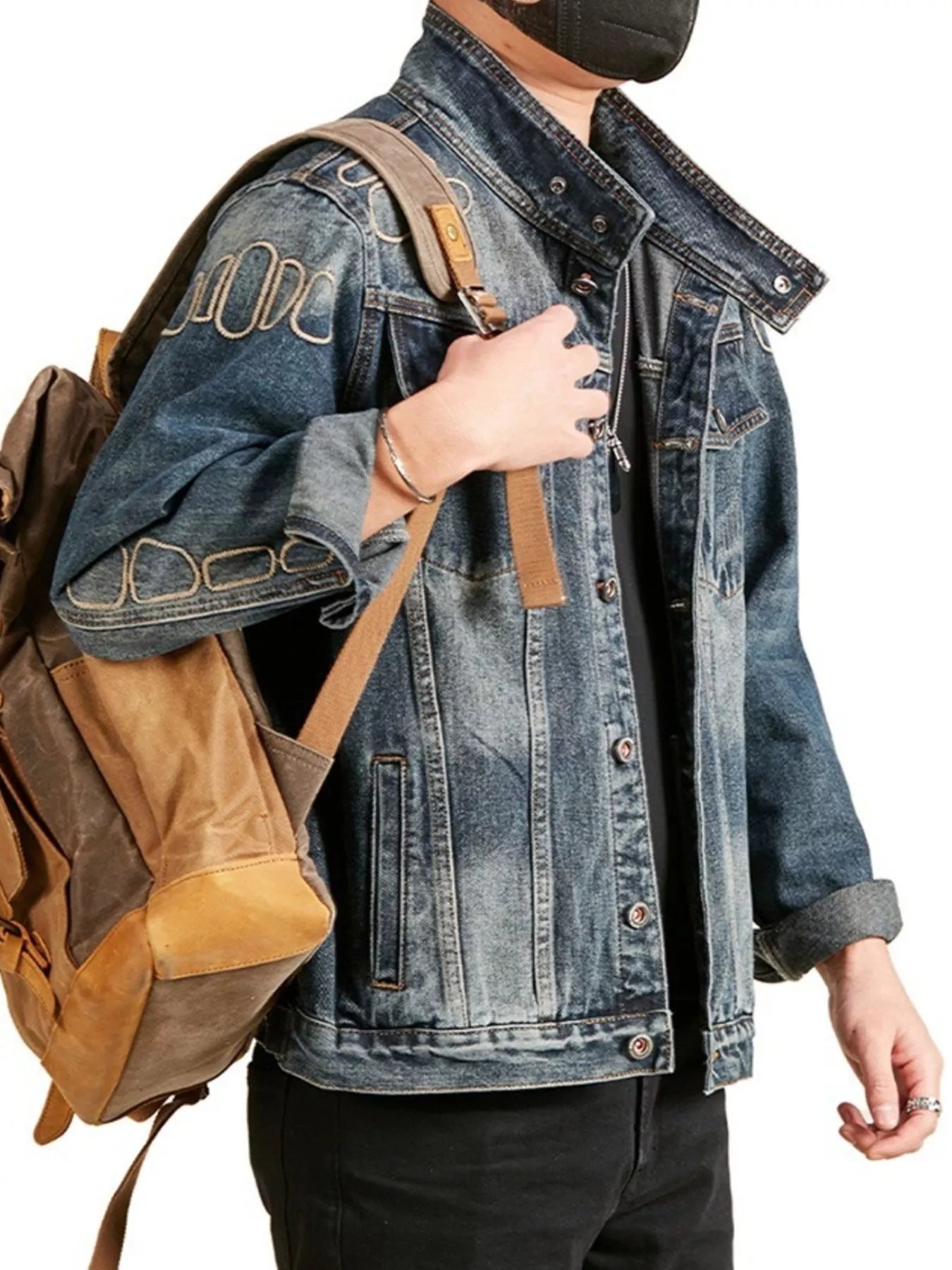 Men's plus size denim jacket back view – classic washed finish