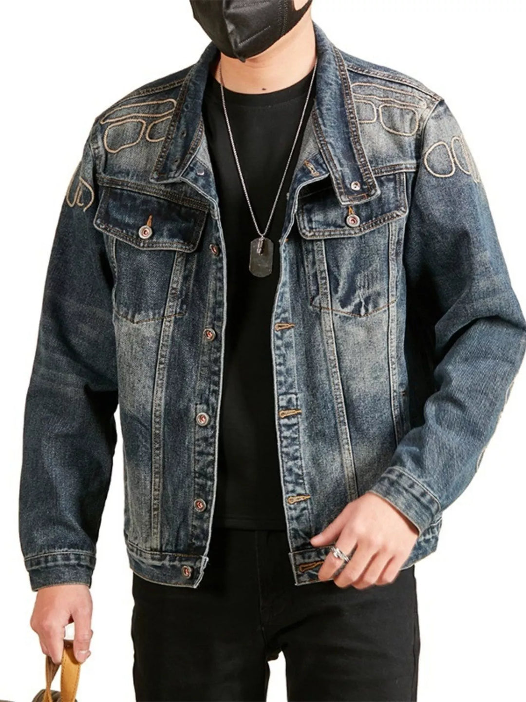 Men's plus size denim jacket side profile – long sleeve layering essential