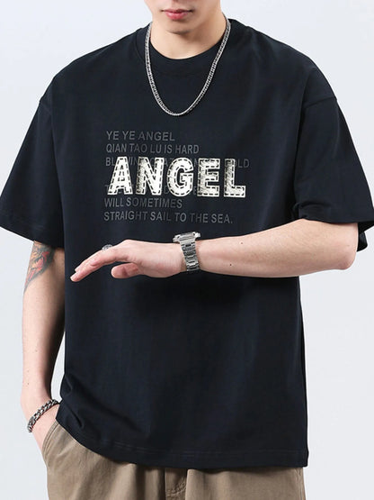 Men’s plus size t-shirt in white – clean letter graphic, airy knit, easy to style with jeans or joggers