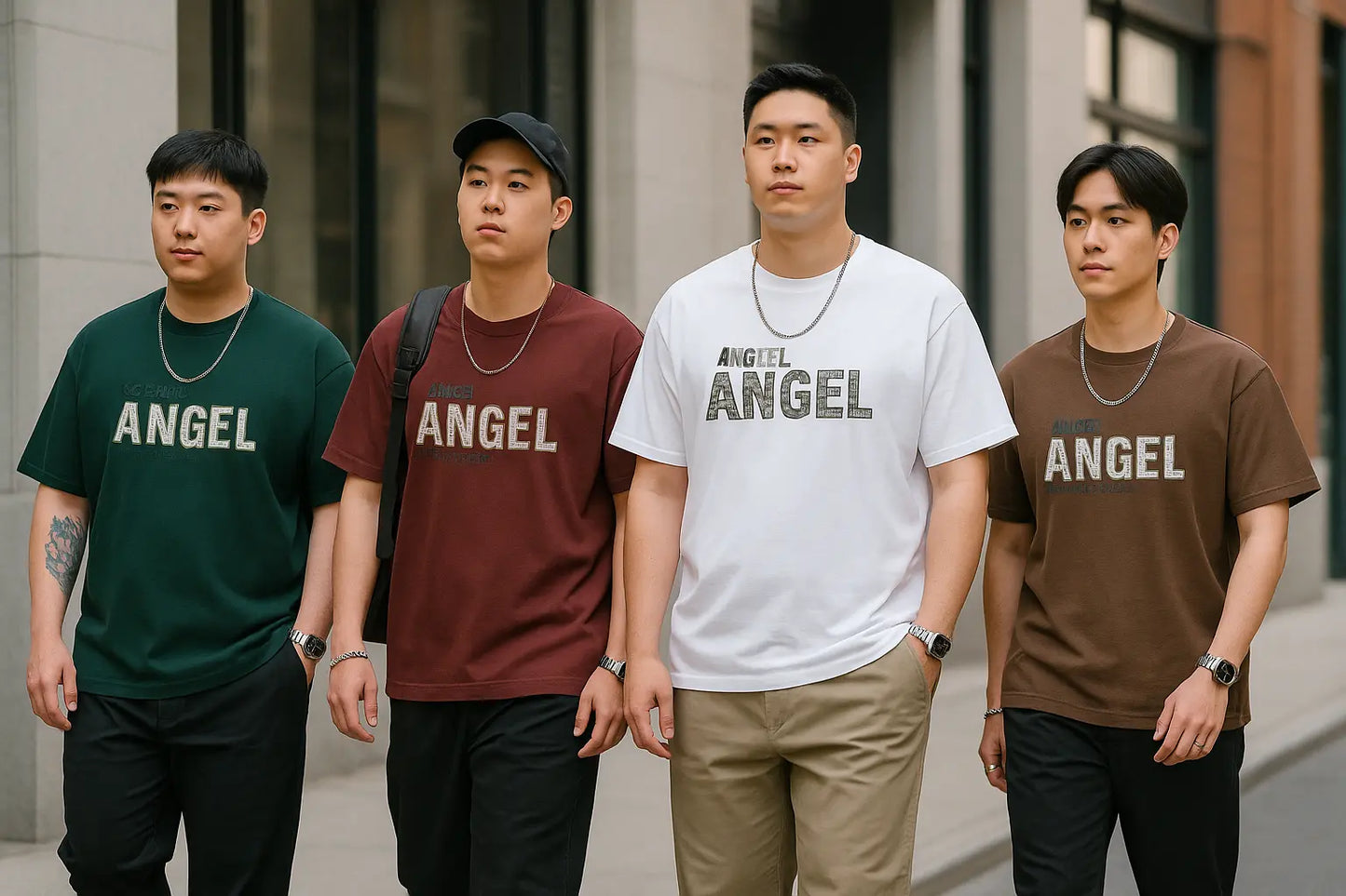 Men’s plus size t-shirt – oversized crew neck with ANGEL letter graphic, breathable cotton stretch for everyday comfort