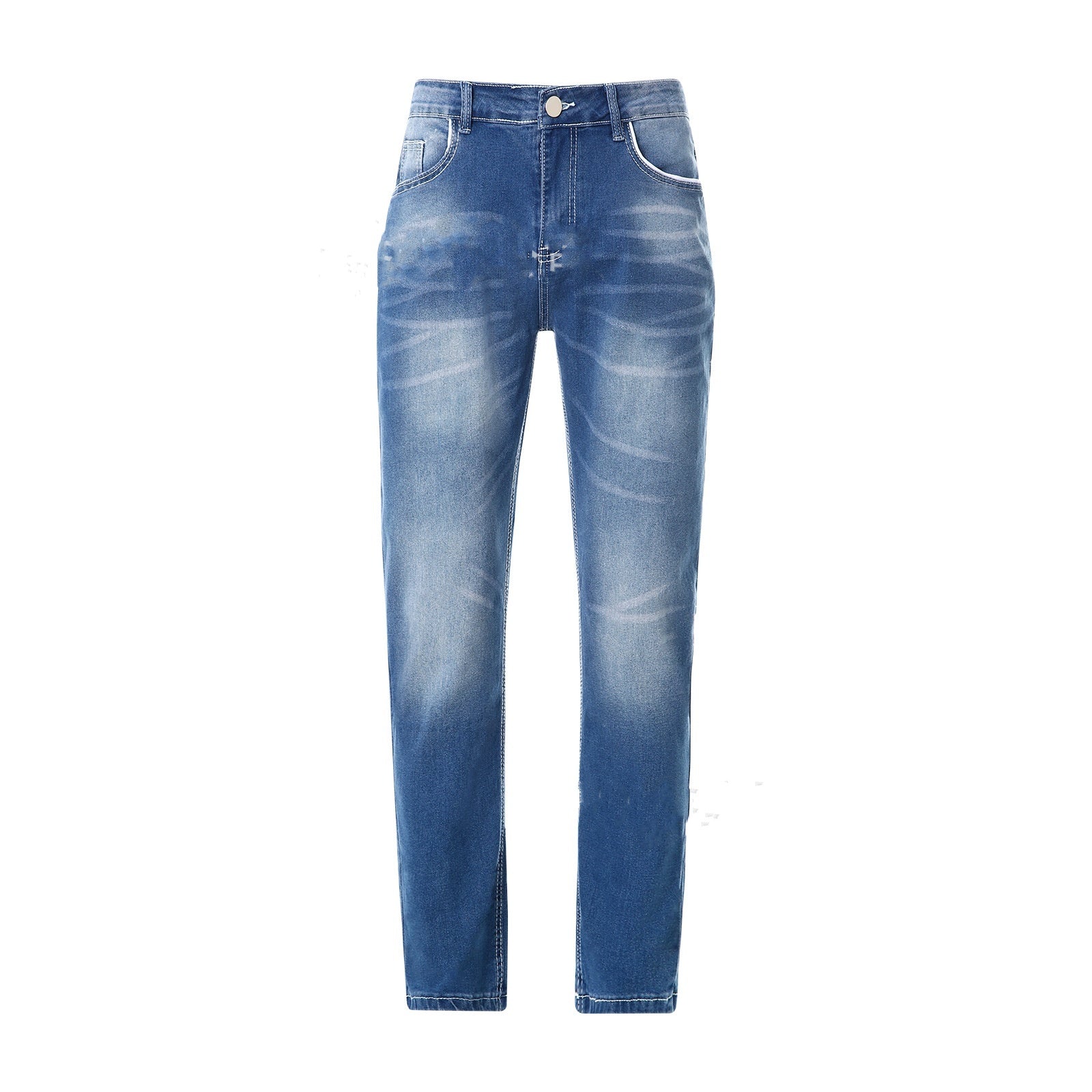 Men's slim straight-leg jeans – dark blue classic fit, mid waist, clean hem