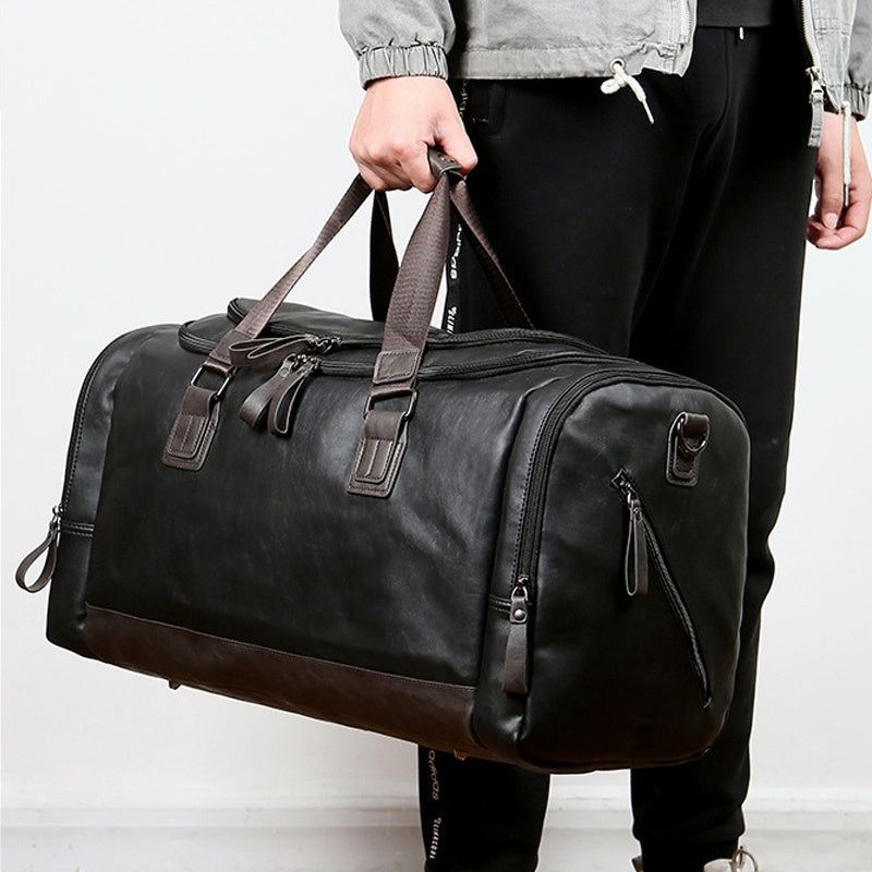 Men’s travel bag – brown large-capacity weekender with suitcase sleeve