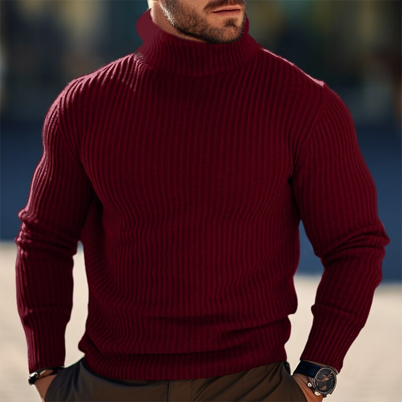 Men’s turtleneck sweater – close-up of fine gauge thin knit
