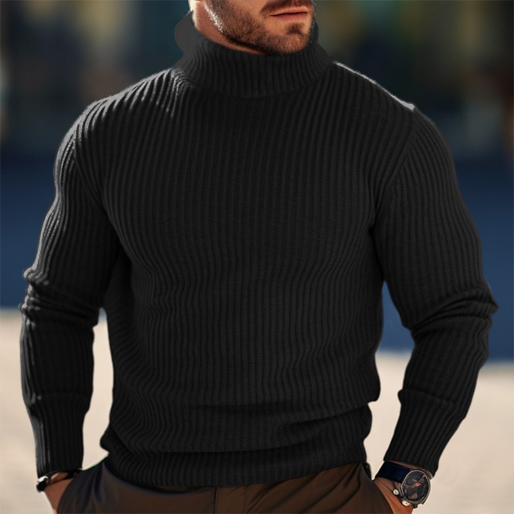 Men’s turtleneck sweater – folded stack showing color range