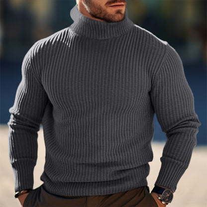 Men’s turtleneck sweater – striped rib texture at collar and hem
