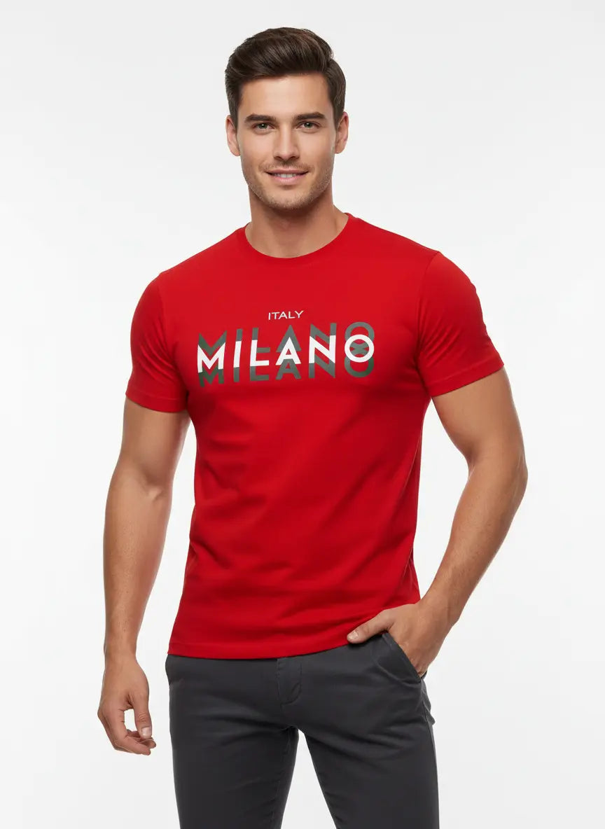 Men's white cotton tee Milano Italy print breathable lightweight short sleeve design
