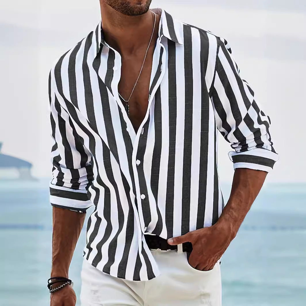 Men’s yarn-dyed striped shirt – HD-CS05 blue paired with denim
