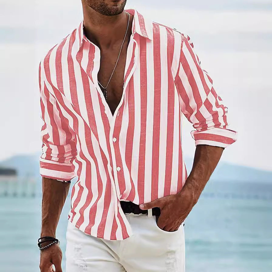 Men’s yarn-dyed striped shirt – HD-CS05 light gray office casual look