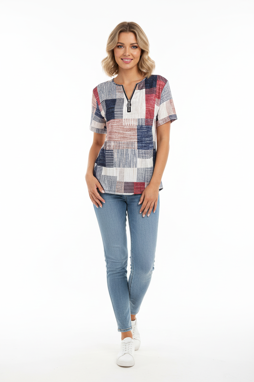 Chic Plus Size T-Shirt with Zipper Detail Style Premium