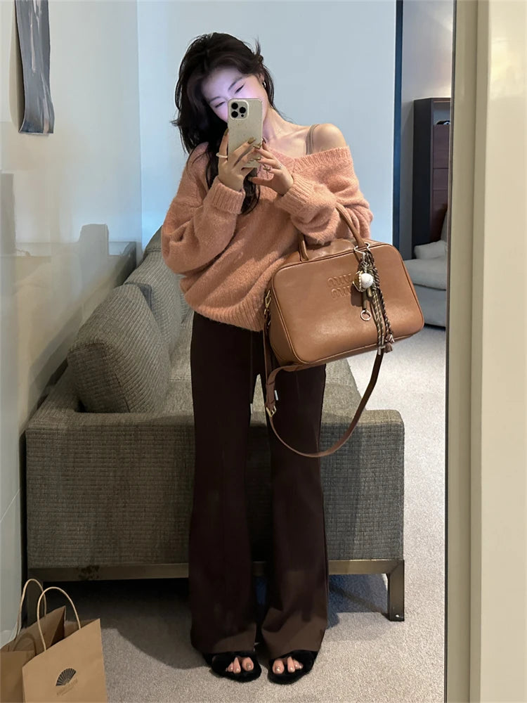 Minimalist V-Neck Sweater Women Soft Lightweight Elegant High Stretch Loose Fit Casual Pullover Premium Comfortable All Season Versatile Everyday
