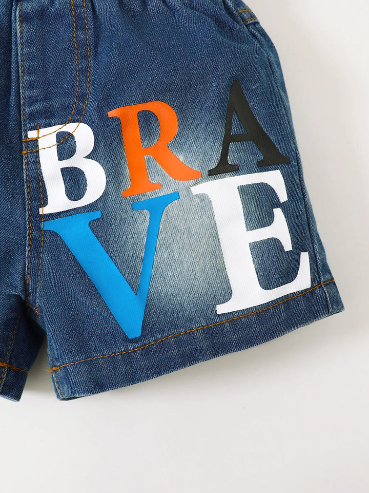 Kids Denim Shorts Set – Stretch Letter Tee &amp; Blue Denim