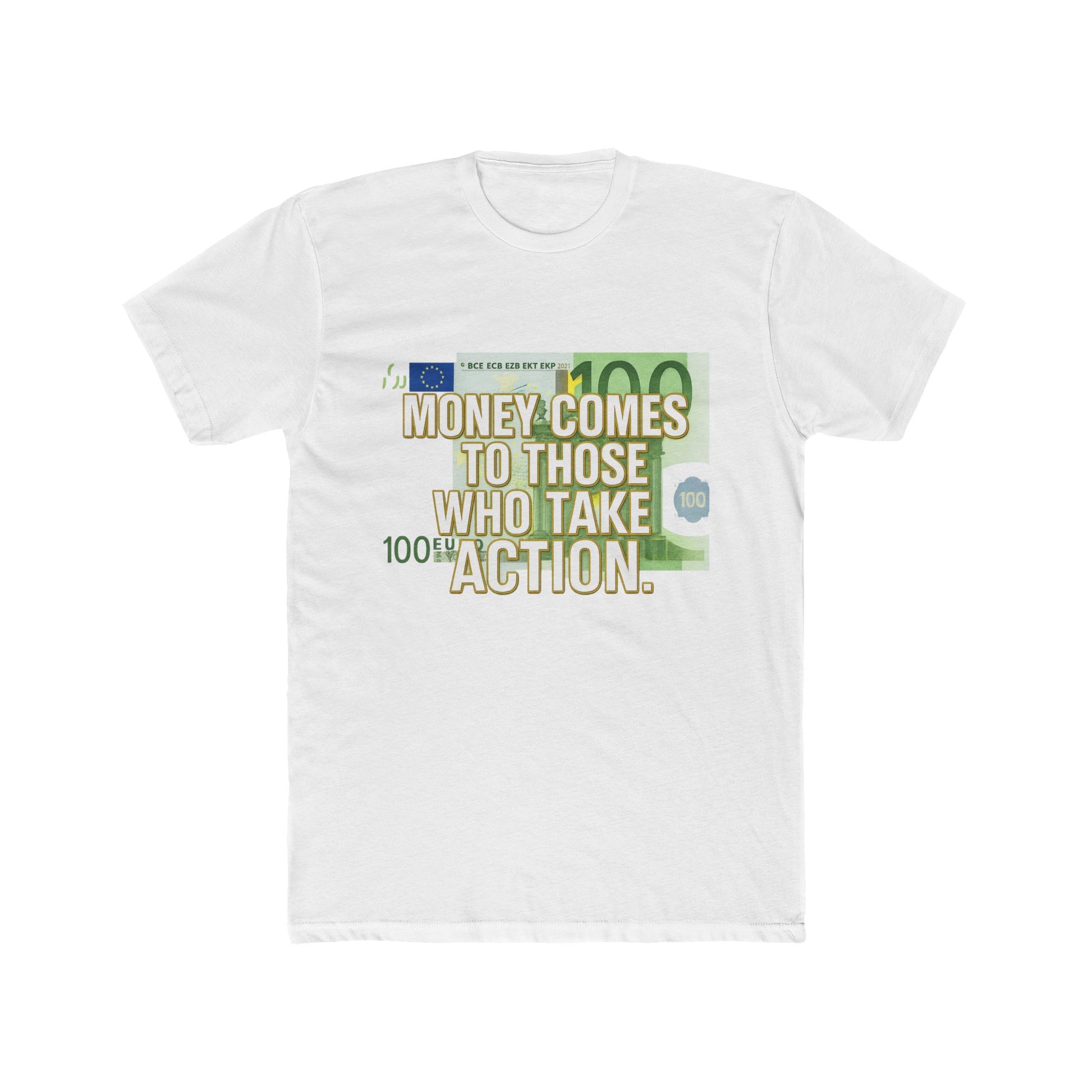 Model wearing the Motivational Quote Tee while working in a bright co-working space

