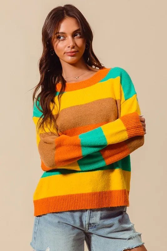 Multi color stripe sweater in daylight – true color, S–XL sizing