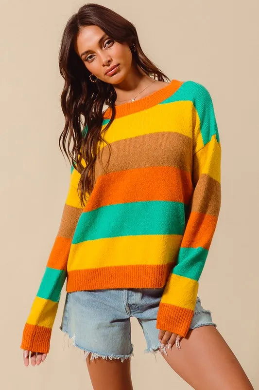 Multi color stripe sweater neckline – smooth edges and soft handfeel