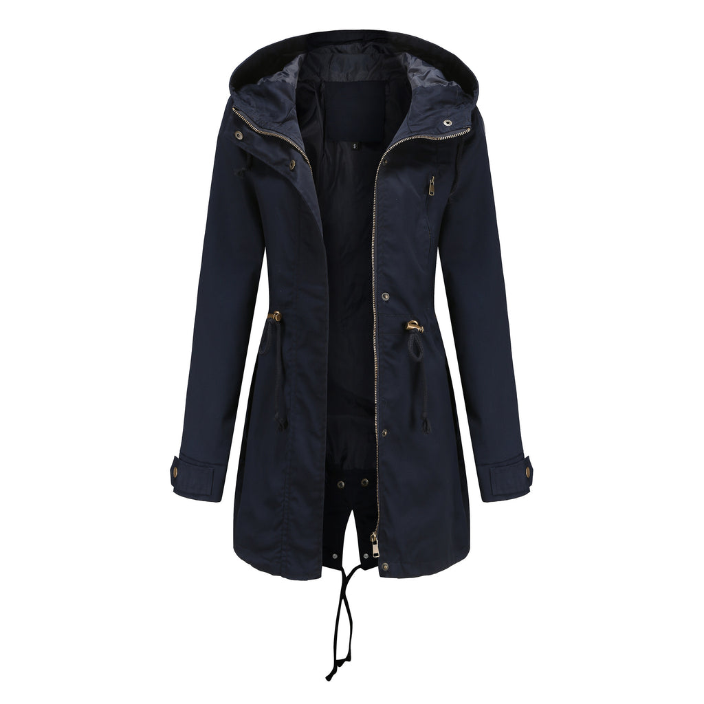 Navy Blue Cotton Anorak – Straight Fit, Long Sleeve, City-Ready