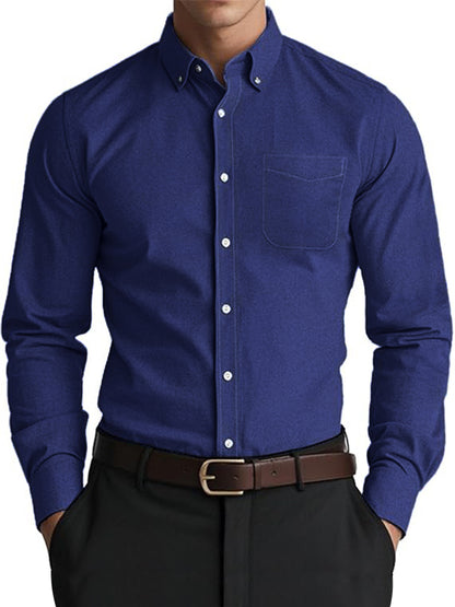 Navy Loose Fit Casual Oxford Shirt - Pure Color Men's Work Essential in Cotton