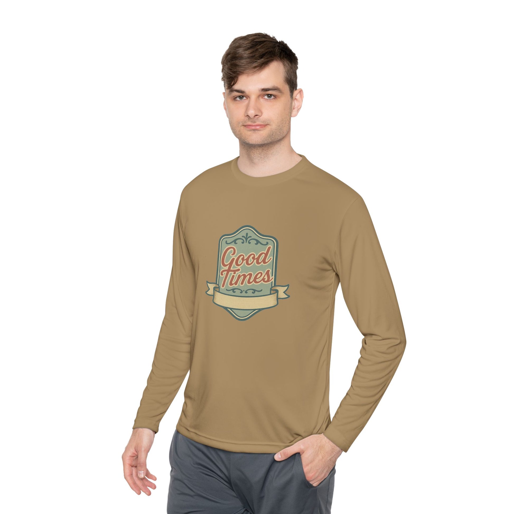 Neutral-toned couple’s outfit featuring Good Times apparel

