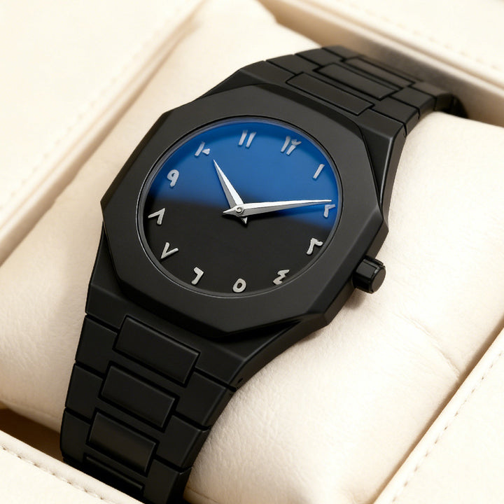 Arabic numeral quartz watch shown in the main product image