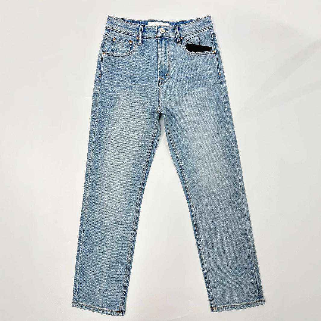 High-Waist Embroidered Cropped Denim Pants – Light Blue