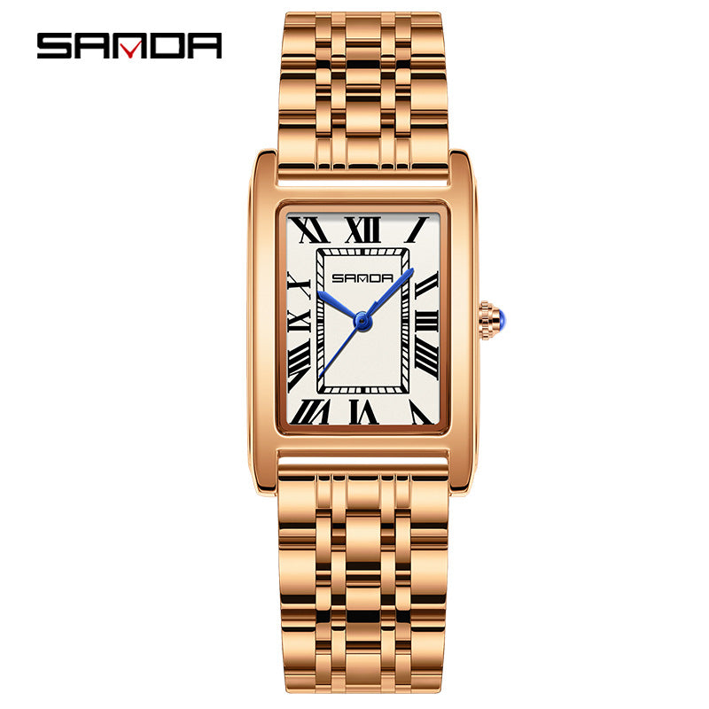 Unisex Square Quartz Watch Roman Dial 30M Daily Styling